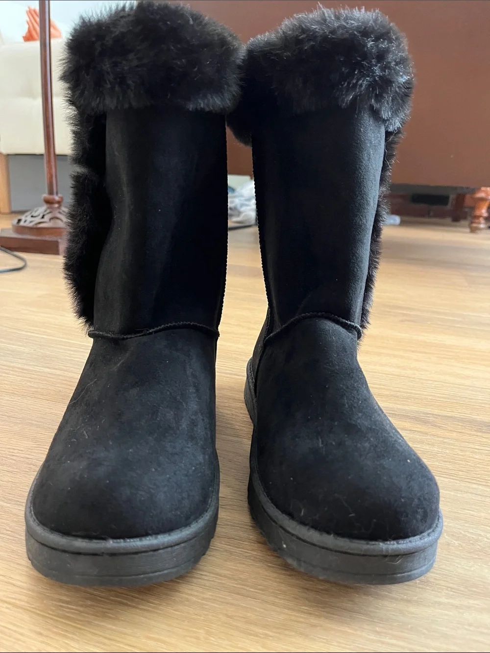 SO Black Faux Fur-Trim Winter Boots
